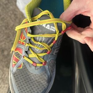 Hoka One One Gray and Neon Yellow Running Shoes